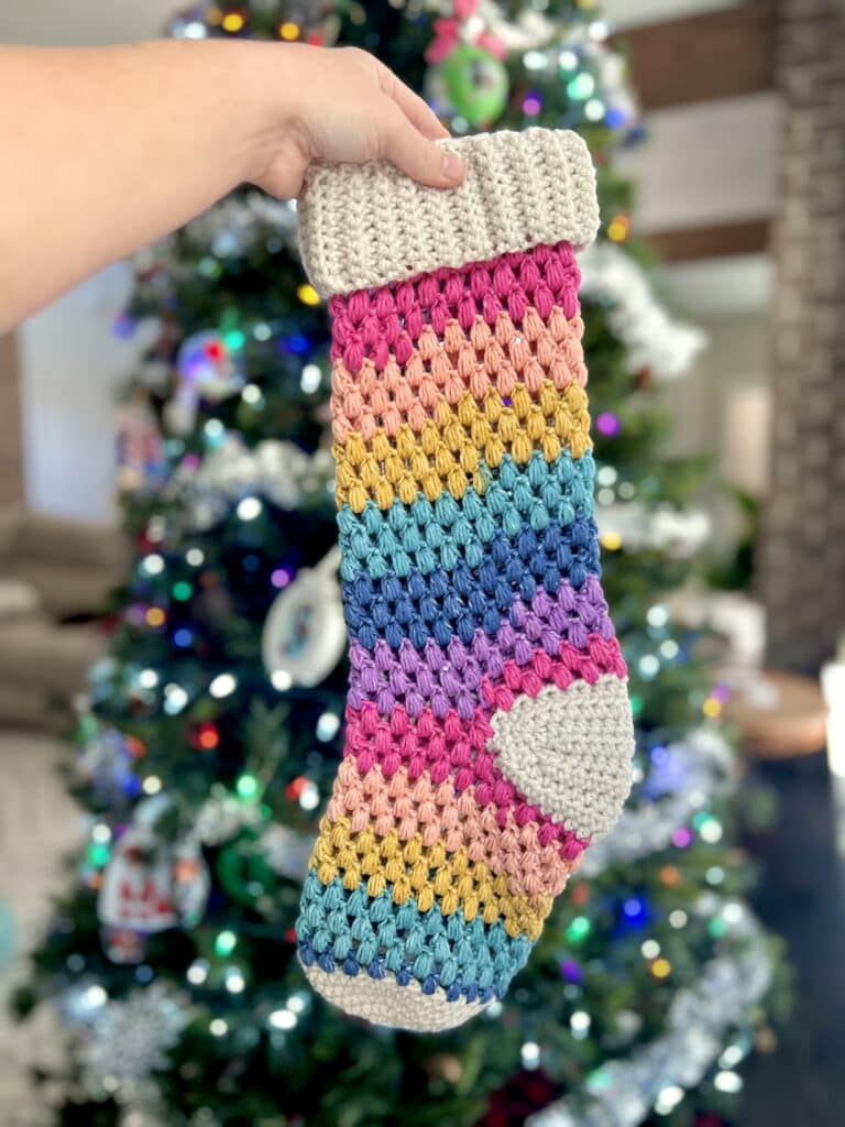 Easy Crochet Puff Stitch Stocking - Free Christmas Stocking Pattern - A ...